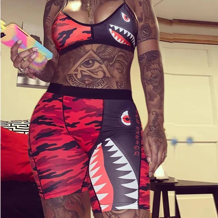 Camouflage Colorful Printed Sexy Two Piece Set Spaghetti Strap Sleeveless Crop Top And Sheath Short Pants Tracksuit
Camouflage Colorful Printed Sexy Two Piece Set Spaghetti Strap Sleeveless Crop Top And Sheath Short Pants Tracksuit