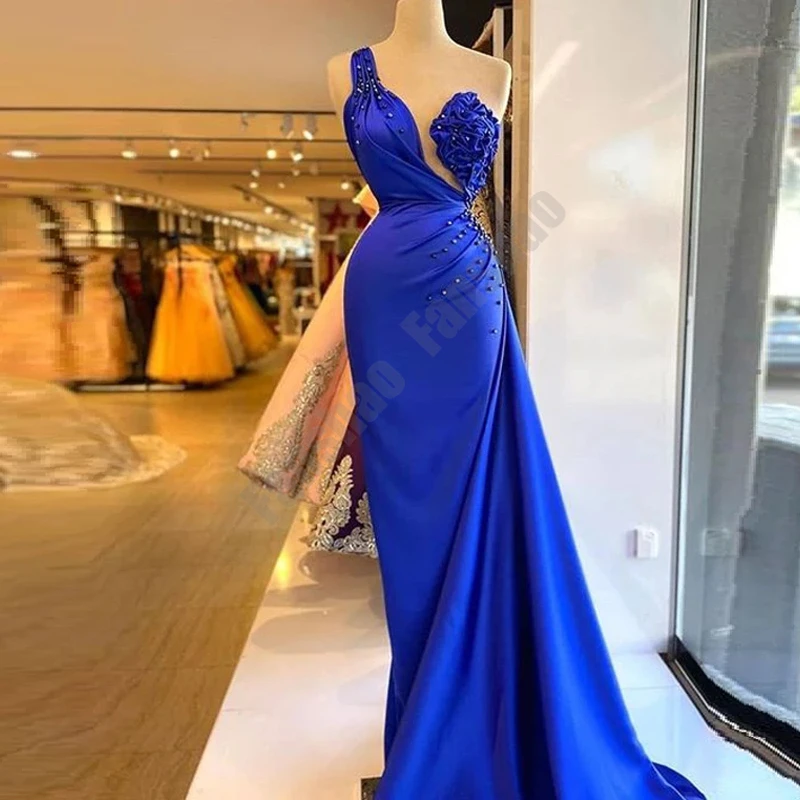 Modern Royal Blue Satin Evening Dresses Mermaid Illusion O Neck Sleeveless Vestido Gown Pleat Black Pearls Dubai Robe De Soiree
Modern Royal Blue Satin Evening Dresses Mermaid Illusion O Neck Sleeveless Vestido Gown Pleat Black Pearls Dubai Robe De Soiree