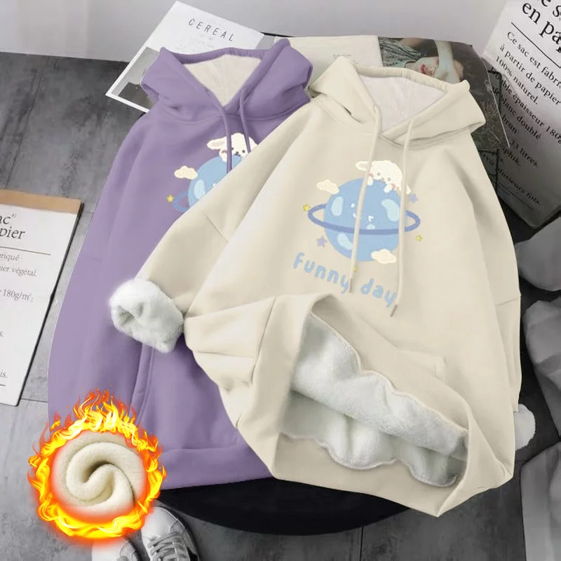 Winter Oversized Fleece Hoodies Women Casual Loose Blouse Print Hooded Sweatshirts Student Autumn Long Sleeve Pullover Tops 2021
Winter Oversized Fleece Hoodies Women Casual Loose Blouse Print Hooded Sweatshirts Student Autumn Long Sleeve Pullover Tops 2021