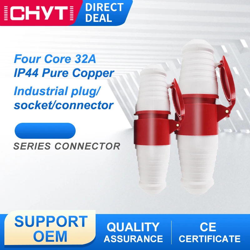 Пара водонепроницаемых авиационных штекеров, 4 ядра, 32 А, 380-415 В 
Пара водонепроницаемых авиационных штекеров, 4 ядра, 32 А, 380-415 В