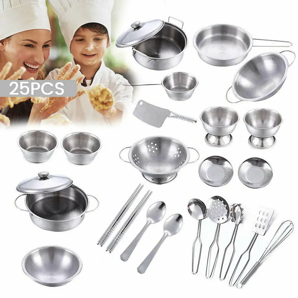 13/25pcs Kids Simulation Kitchen Toys Stainless Steel Pots & Pans Playset Tableware Pretend Role Play Toy for Kids
13/25pcs Kids Simulation Kitchen Toys Stainless Steel Pots & Pans Playset Tableware Pretend Role Play Toy for Kids