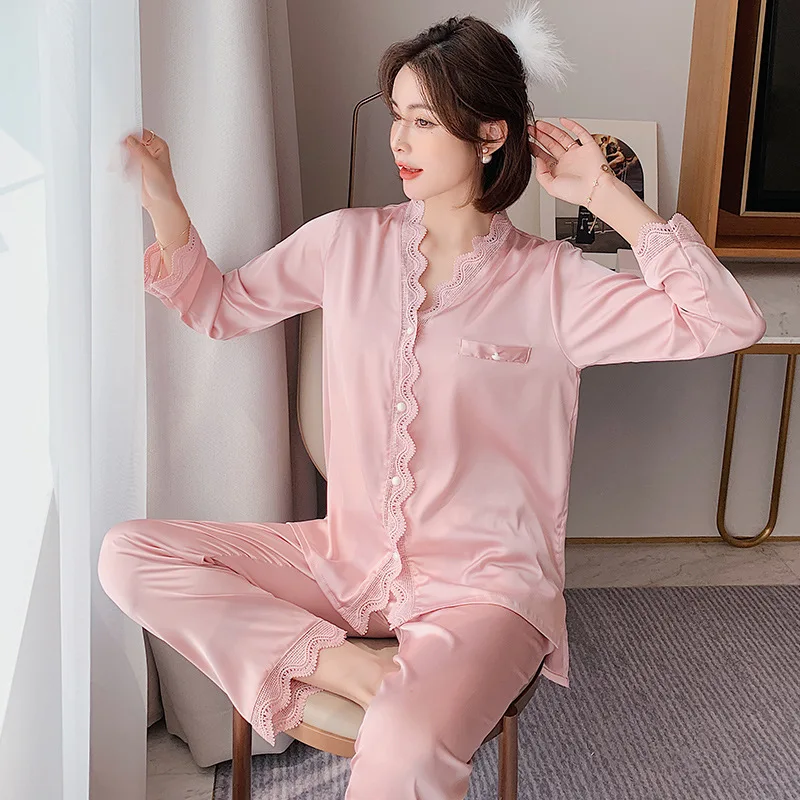 Sexy V-Neck 2PCS Sleep Set Female Satin Pajamas Suit Nightwear Home Clothing Casual Pyjamas Sleepwear Silky Intimate Lingerie
Sexy V-Neck 2PCS Sleep Set Female Satin Pajamas Suit Nightwear Home Clothing Casual Pyjamas Sleepwear Silky Intimate Lingerie