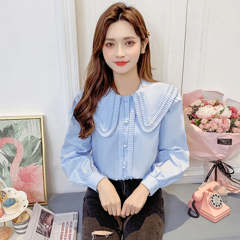 COIGARSAM Loose Shirt korean Womens tops Puff Sleeve Peter pan Collar Women shirts Apricot White Blue 819
COIGARSAM Loose Shirt korean Womens tops Puff Sleeve Peter pan Collar Women shirts Apricot White Blue 819