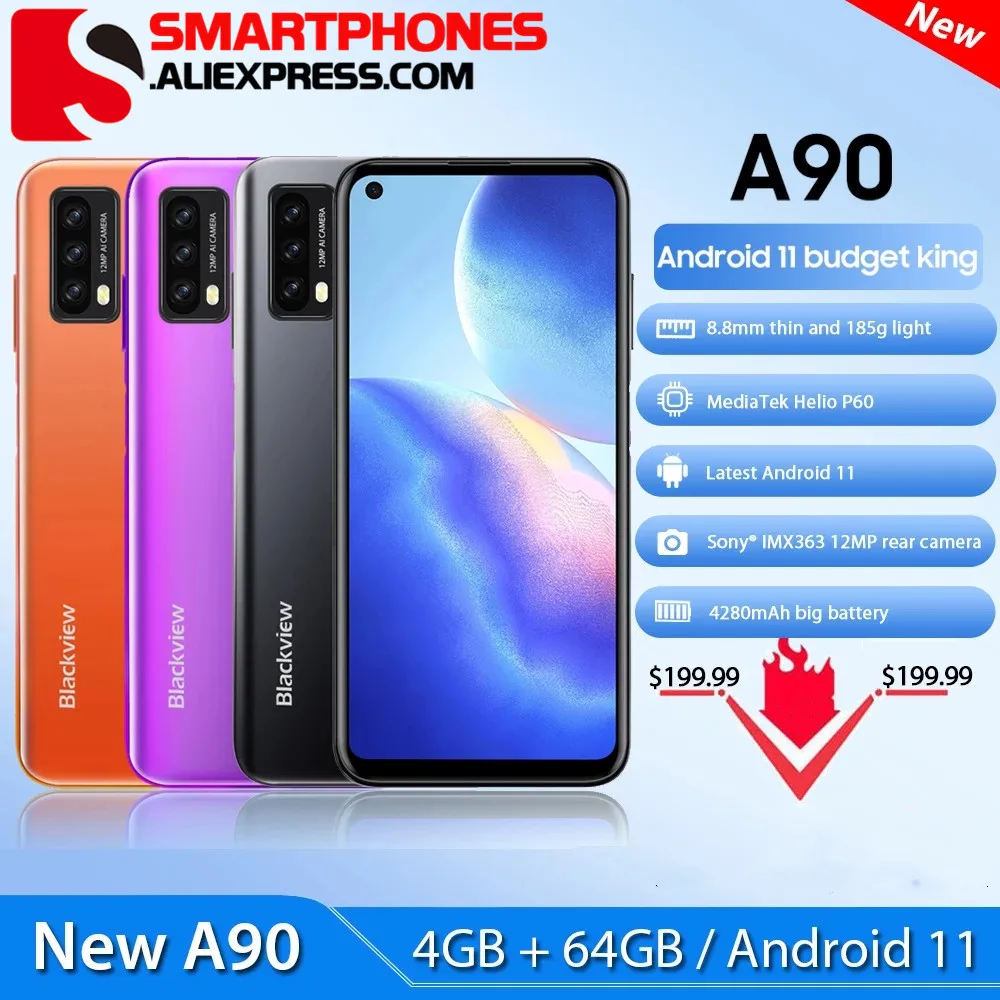 Blackview A90 смартфон Helio P60 Octa Core 12MP HDR Камера мобильный телефон 4 Гб + 64 4280 мАч Android 11