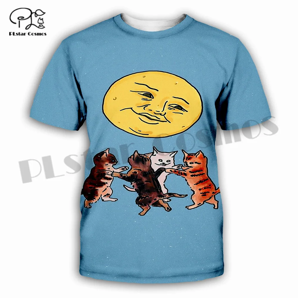 PLstar Космос Брендовые женские/мужские 3d принт в стиле хип хоп футболка CRAZY CAT
