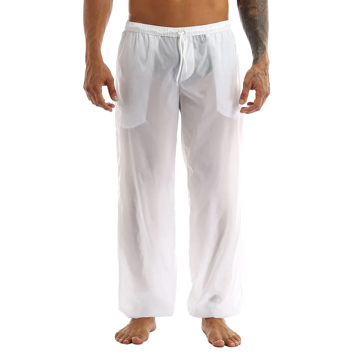 Men Sexy Pants Trousers Ultra-Thin Elastic Waist Drawstring Loose Fit Trousers Long Pants with Pockets Casual Summer Beachwear
Men Sexy Pants Trousers Ultra-Thin Elastic Waist Drawstring Loose Fit Trousers Long Pants with Pockets Casual Summer Beachwear