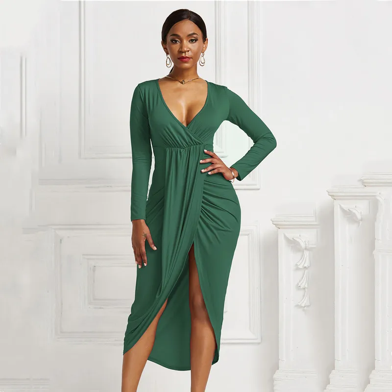 Sexy Slim Long Sleeve V-neck Dress Autumn Irregular Black Basic Women's Midi Dress 2020 Casual Beach Retro Solid Women Dresses
Sexy Slim Long Sleeve V-neck Dress Autumn Irregular Black Basic Women's Midi Dress 2020 Casual Beach Retro Solid Women Dresses