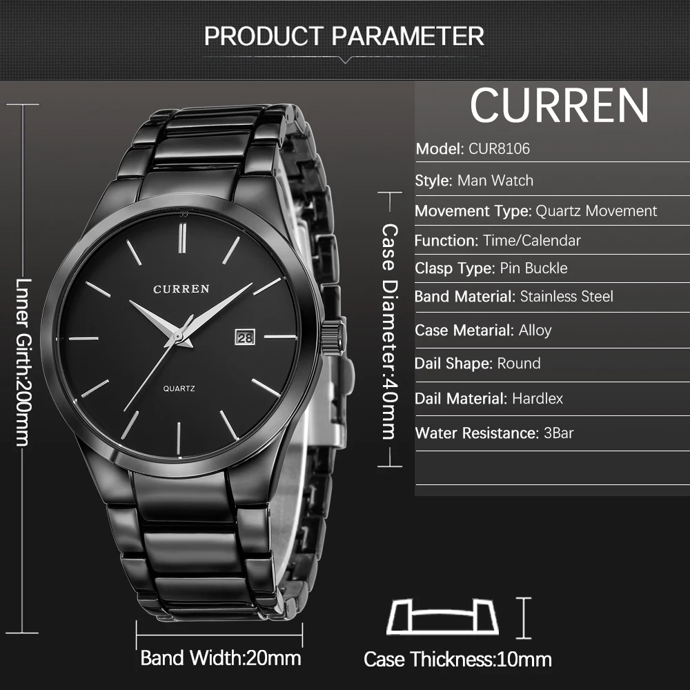 

Men Watch CURREN 2020 Top Luxury Brand Men Analog sports Quartz Wristwatch Business Date Display clock relogio masculino 8106