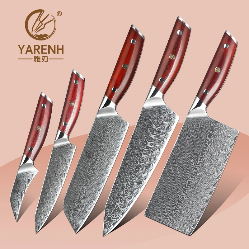 YARENH 5 PCS Kitchen Knife Set Professional Chef Utility Knife Set Sharp 67 Layers Damascus Steel Cooking Tools Rosewood Handle
YARENH 5 PCS Kitchen Knife Set Professional Chef Utility Knife Set Sharp 67 Layers Damascus Steel Cooking Tools Rosewood Handle