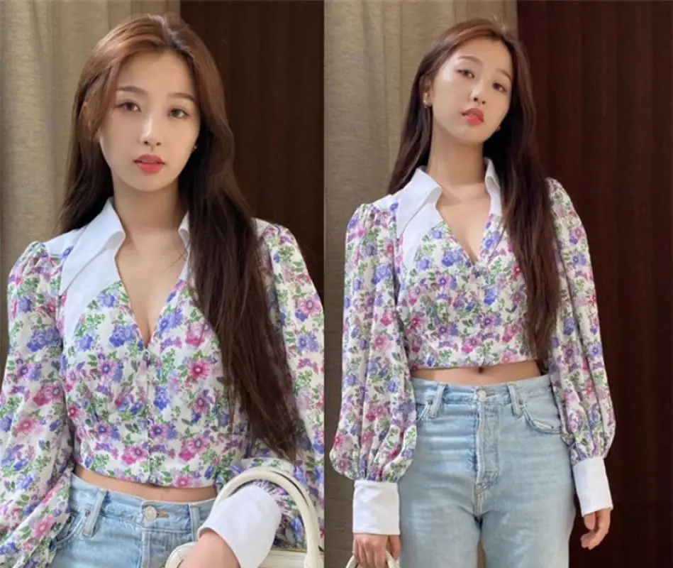 Polyester Women Long Sleeve Blouses Autumn V-Neck Slim Printed Shivering Purple Puff Sleeve French Pastoral Style Short Top
Polyester Women Long Sleeve Blouses Autumn V-Neck Slim Printed Shivering Purple Puff Sleeve French Pastoral Style Short Top