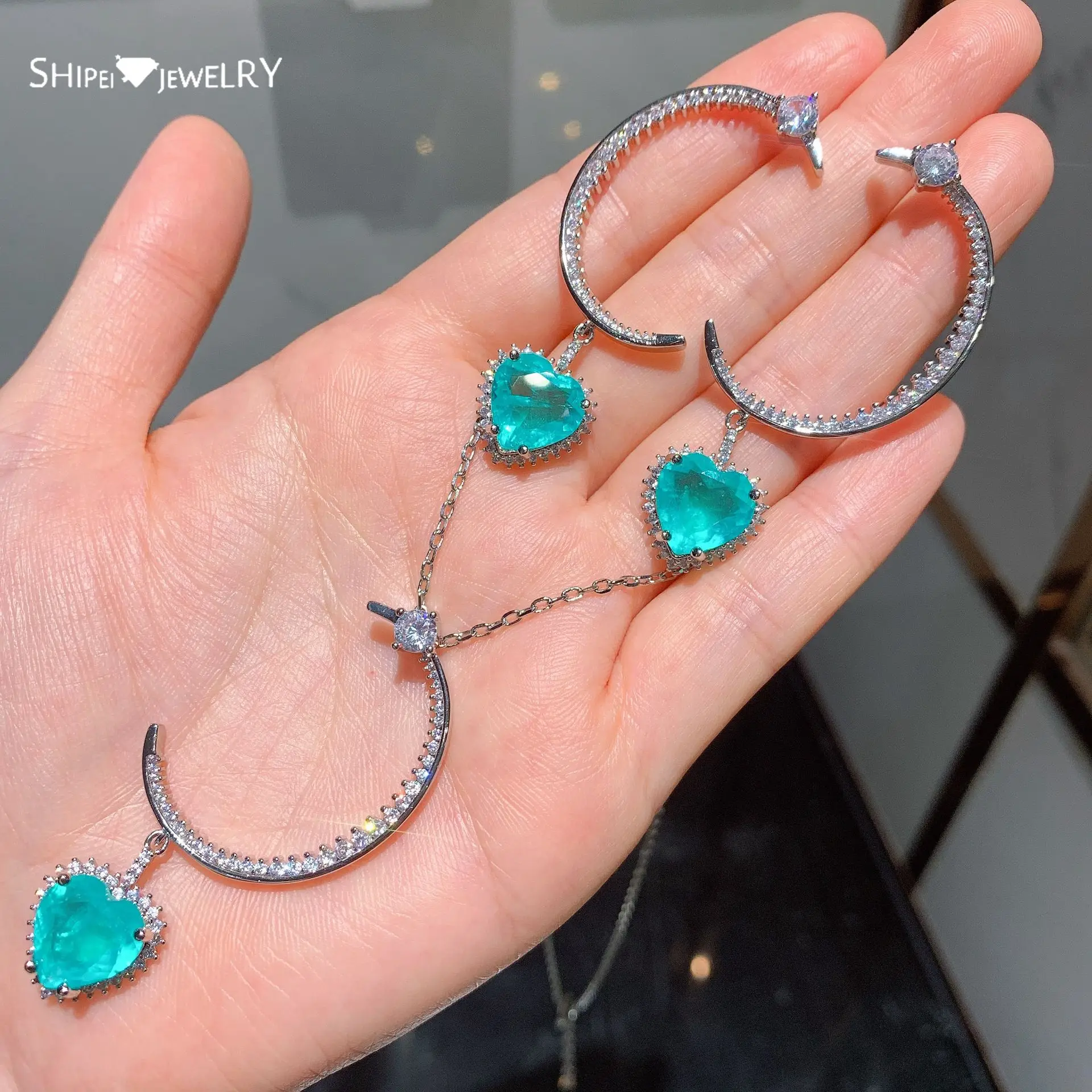 Shipei Romantic 925 Sterling Silver Heart Paraiba Tourmaline Created Moissanite Earrings/Pendant/Necklace Women Jewelry Set Gift
Shipei Romantic 925 Sterling Silver Heart Paraiba Tourmaline Created Moissanite Earrings/Pendant/Necklace Women Jewelry Set Gift