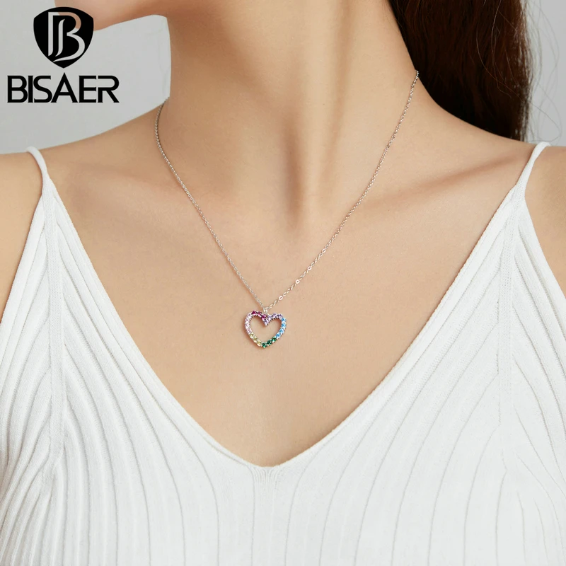 Bisaer 100% 925 Sterling Silver Colorful Zircon Heart Necklace For Women Fasion Choker Chain Luxury Bijoux ECN449
Bisaer 100% 925 Sterling Silver Colorful Zircon Heart Necklace For Women Fasion Choker Chain Luxury Bijoux ECN449