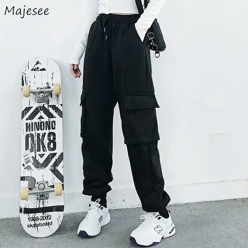 Брюки-карго женские длинные, уличная одежда в стиле Харадзюку, с высокой талией и карманами, модные Универсальные однотонные Вечерние брюки... 
Брюки-карго женские длинные, уличная одежда в стиле Харадзюку, с высокой талией и карманами, модные Универсальные однотонные Вечерние брюки...