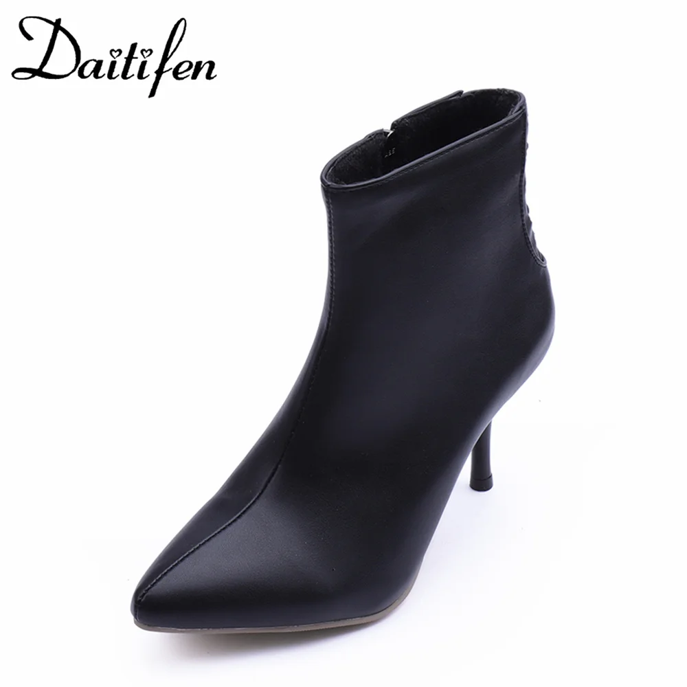 

Daitifen Classical Office Lady Pointed Toe Thin Heel Pumps Cross-tie Women Ankle Boots Zipper Female Winter Outdoor Modern Shoes