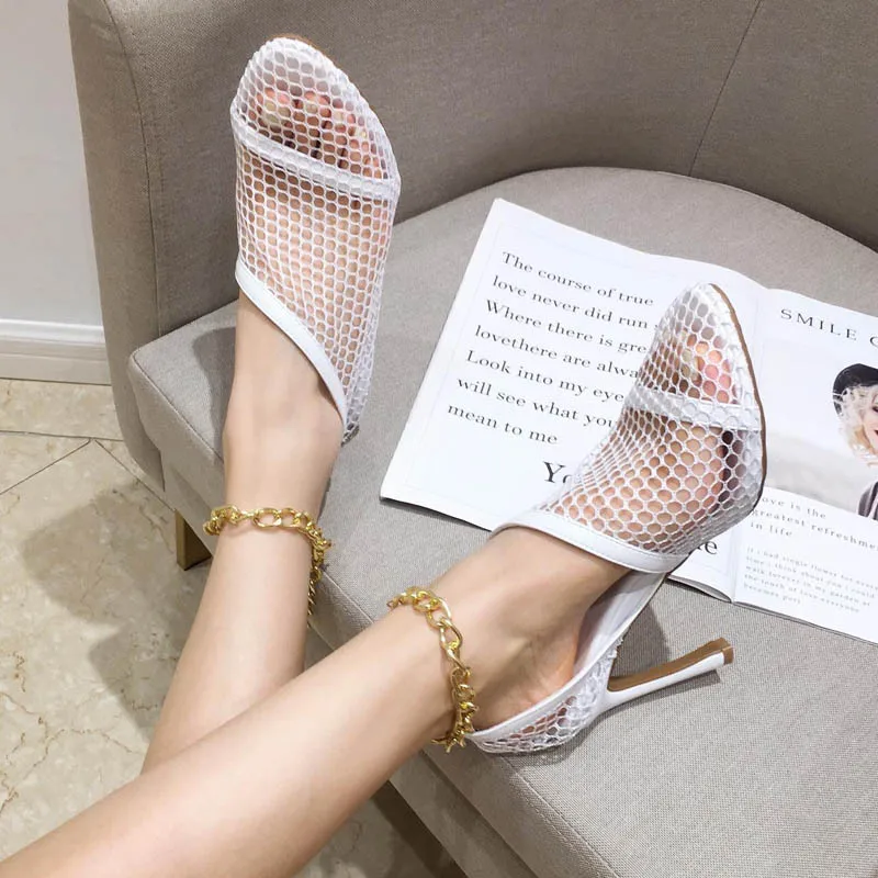 New Style Mesh Pointed Small Fragrance Thin Heel Hollow Metal Decorative High Heel Shoes
New Style Mesh Pointed Small Fragrance Thin Heel Hollow Metal Decorative High Heel Shoes