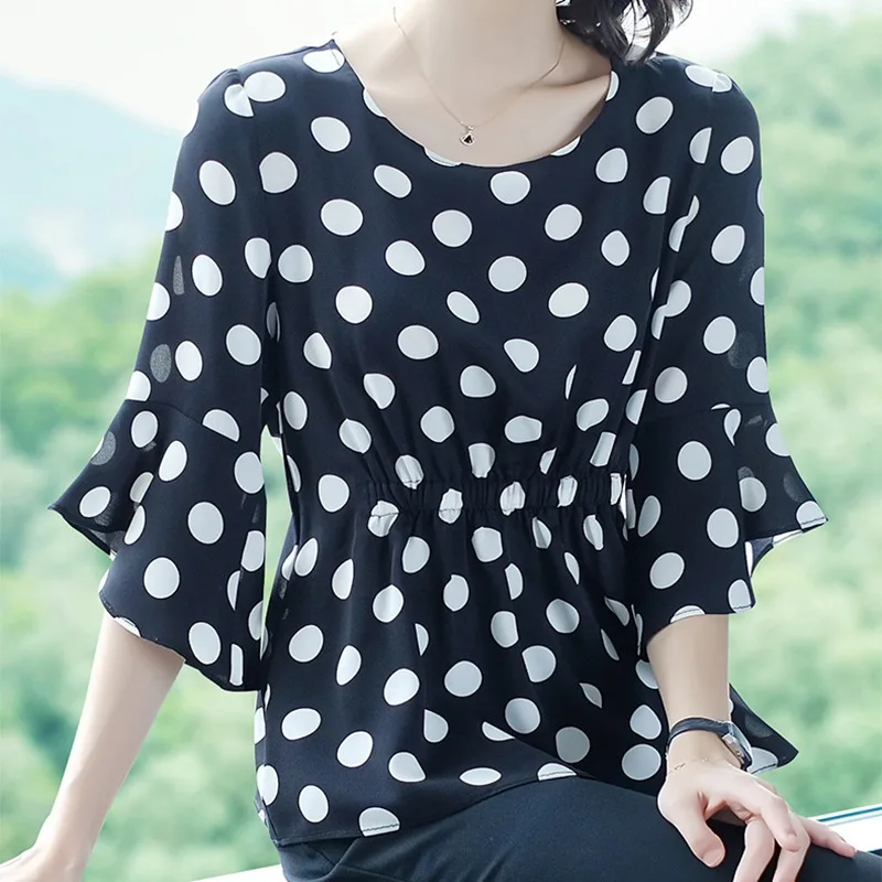 Women Loose Pokla Dot Chiffon Blouses Summer Short Sleeve Ladies Waisted Tops Clothing
Women Loose Pokla Dot Chiffon Blouses Summer Short Sleeve Ladies Waisted Tops Clothing