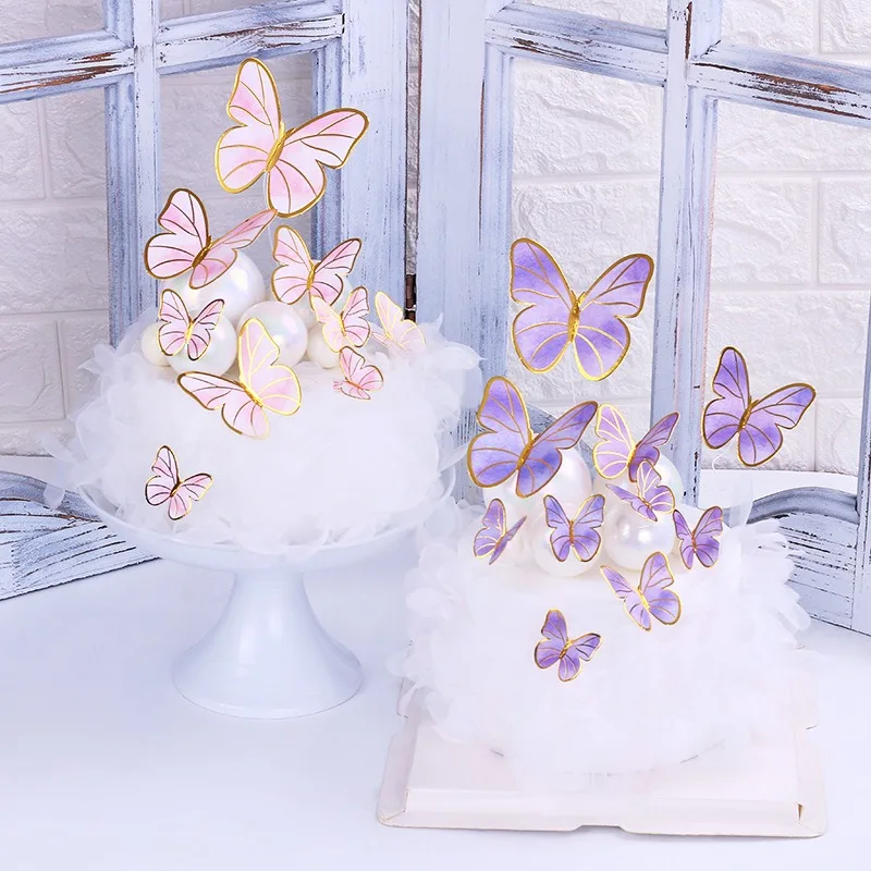 

10pcs Happy Birthday Cake Toppers Cake Decoration Handmade Painted Butterfly Cake Topper For Wedding Birthday Party Baby Shower
