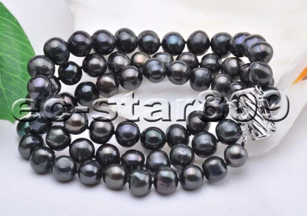 P5905 3Row 8" A+ 9mm Black Round Freshwater Cultured Pearl Bracelet Women Fine Jewelry
P5905 3Row 8" A+ 9mm Black Round Freshwater Cultured Pearl Bracelet Women Fine Jewelry