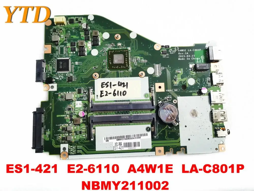 Оригинальная материнская плата для ноутбука ACER ES1-421 ES1-421 E2-6110 A4W1E LA-C801P NBMY211002, проверенная, хорошая, бесплатная доставка 
Оригинальная материнская плата для ноутбука ACER ES1-421 ES1-421 E2-6110 A4W1E LA-C801P NBMY211002, проверенная, хорошая, бесплатная доставка