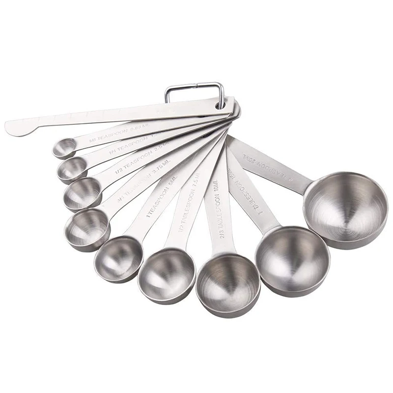 Stainless Steel Measuring Spoons Set For Kitchen Or Baking (Silver: 9 Spoons+1 Leveler)
Stainless Steel Measuring Spoons Set For Kitchen Or Baking (Silver: 9 Spoons+1 Leveler)