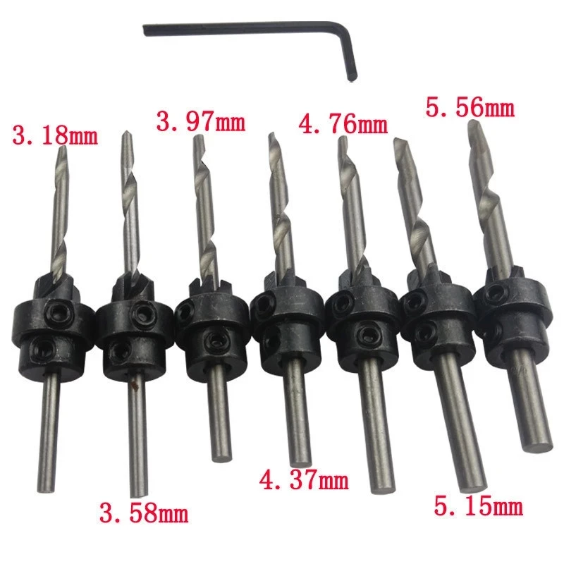 7PCS HSS Woodwork Tapered Countersink Drill Bits Set Depth Stop Adjustable Collar Woodworks Wood Tools Small Wrench Set
7PCS HSS Woodwork Tapered Countersink Drill Bits Set Depth Stop Adjustable Collar Woodworks Wood Tools Small Wrench Set
