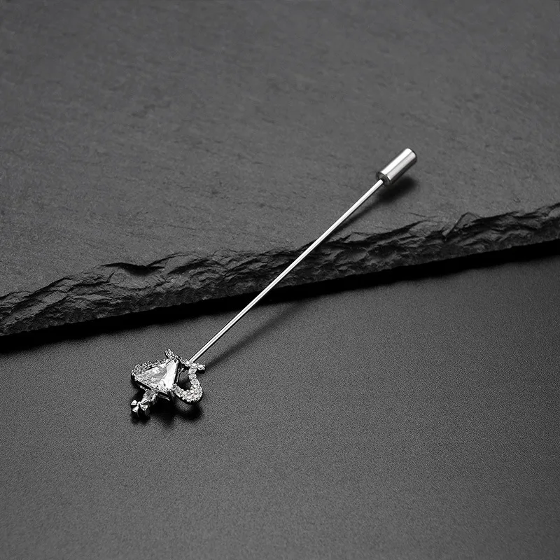 Exquisite Crown Brooches Shirt Button Crystal Zircon Long Needle Suit Lapel Pin Collar Luxury Women Accessories Korean Jewelry | Украшения