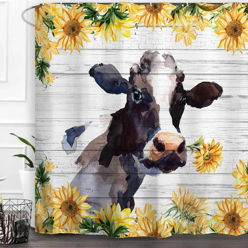 Farmhouse Cow Cattle Shower Curtain Watercolor Summer Floral Sunflower Retro Old Wood Waterproof Fabric Bathroom Decor With Hook
Farmhouse Cow Cattle Shower Curtain Watercolor Summer Floral Sunflower Retro Old Wood Waterproof Fabric Bathroom Decor With Hook