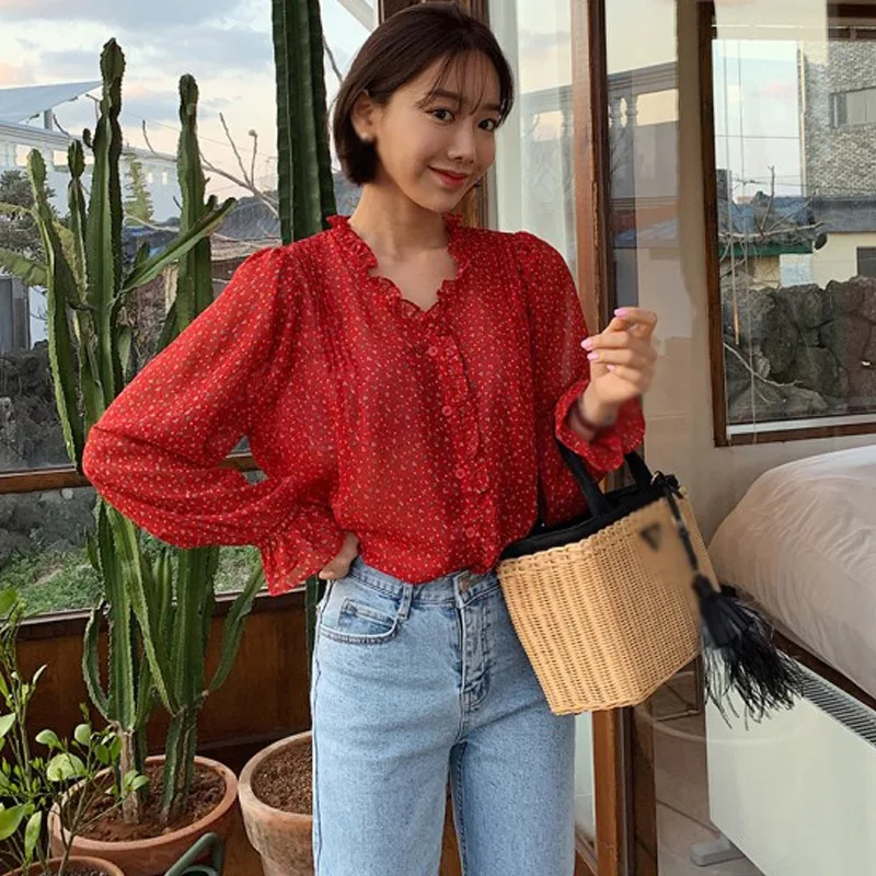 Women's V Neck Floral Printing Blouses Single Breasted Sweet Leisure Long Sleeve Chiffon Shirts
Women's V Neck Floral Printing Blouses Single Breasted Sweet Leisure Long Sleeve Chiffon Shirts