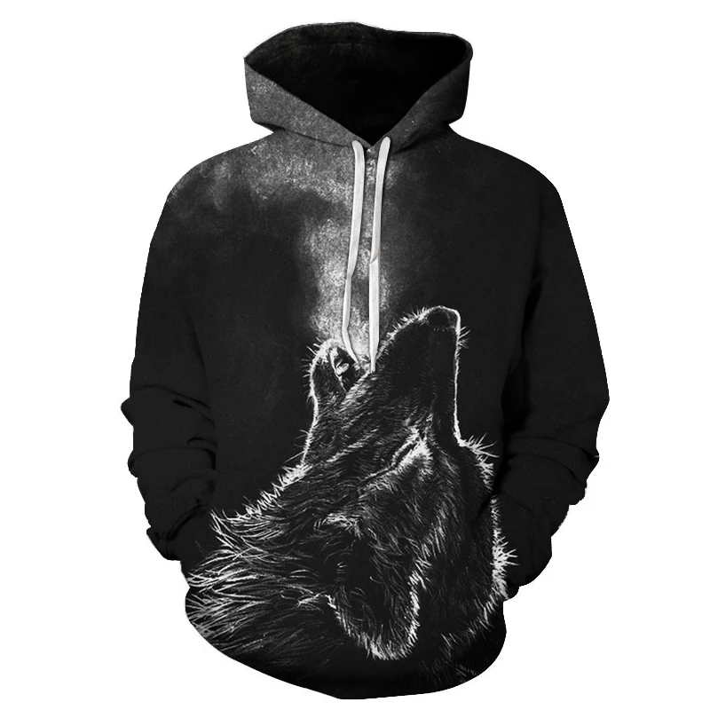 Midnight Wolf Howling 3D Digital Printing Hoodies Autumn New Men Women Casual Wear Long Sleeve Pocket Hooded Sweatshirts|Мужские