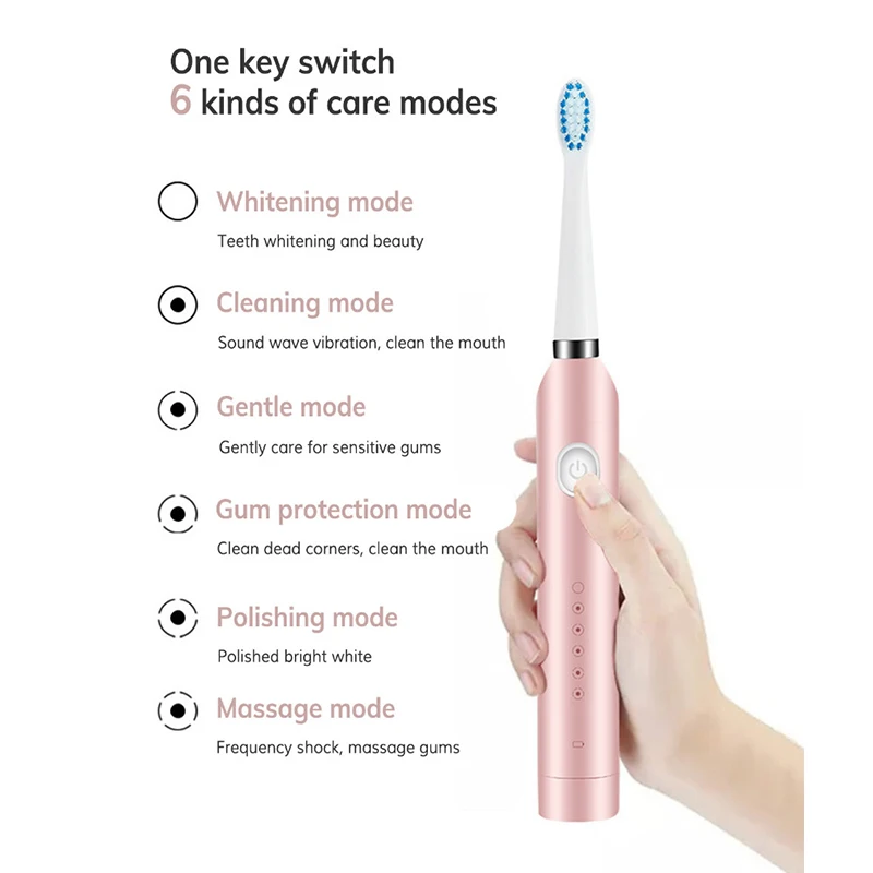 Sonic Electric Toothbrush 6 Mode Travel Toothbrush Ultrasonic Automatic Smart Tooth Brush with 3 Brush Head Gift Waterproof
Sonic Electric Toothbrush 6 Mode Travel Toothbrush Ultrasonic Automatic Smart Tooth Brush with 3 Brush Head Gift Waterproof