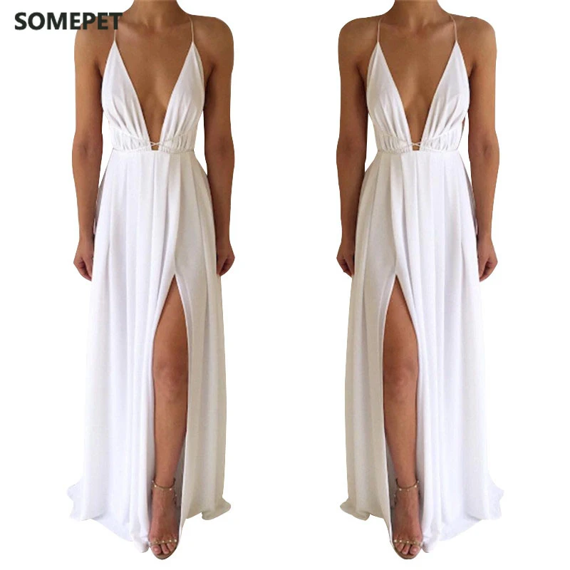 Summer Maxi Dress Women Solid Color Sexy Deep V-Neck Sleeveless Spaghetti Strap Backless High Split Long Sundress Vestidos
Summer Maxi Dress Women Solid Color Sexy Deep V-Neck Sleeveless Spaghetti Strap Backless High Split Long Sundress Vestidos