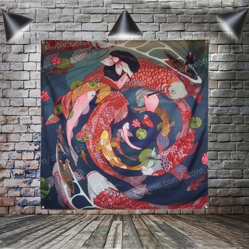 Fish Carp Japanese Tattoo Art Poster Flag Banner Home Decoration Hanging Flag 4 Gromments In Corners 4*4FT 120*120CM 
Fish Carp Japanese Tattoo Art Poster Flag Banner Home Decoration Hanging Flag 4 Gromments In Corners 4*4FT 120*120CM