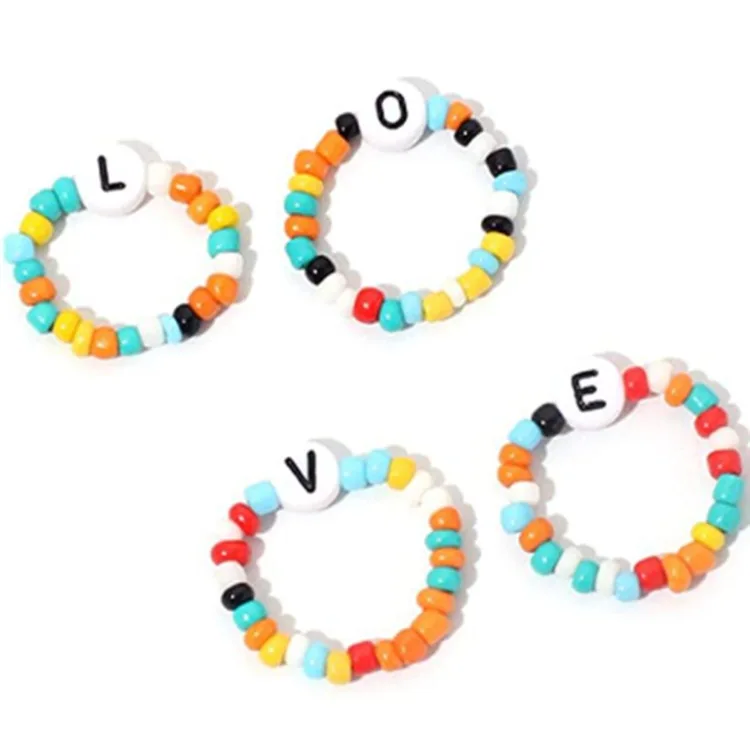 4pcs/set Fashion Sweet Letter Love Beaded Rings For Women Adjustable Handmade Colorful Beads Resin Finger Rings boho Jewelry
4pcs/set Fashion Sweet Letter Love Beaded Rings For Women Adjustable Handmade Colorful Beads Resin Finger Rings boho Jewelry