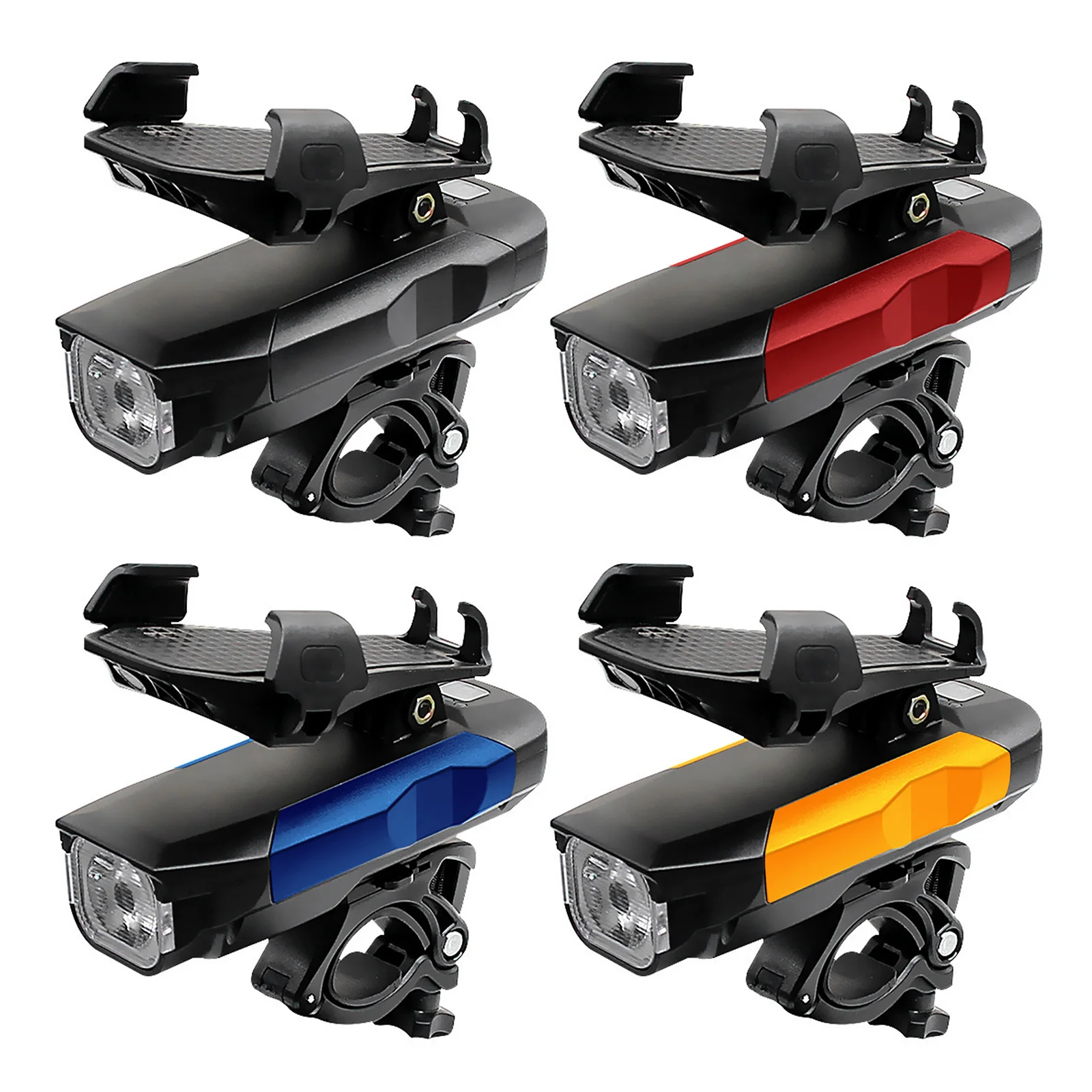 Bike Front Light with Phone Mount Holder, Bicycle Headlight with a Bike Horn, 4000mAh Mobile Phone Bank, 3 Gears Lighting Mode 
Bike Front Light with Phone Mount Holder, Bicycle Headlight with a Bike Horn, 4000mAh Mobile Phone Bank, 3 Gears Lighting Mode