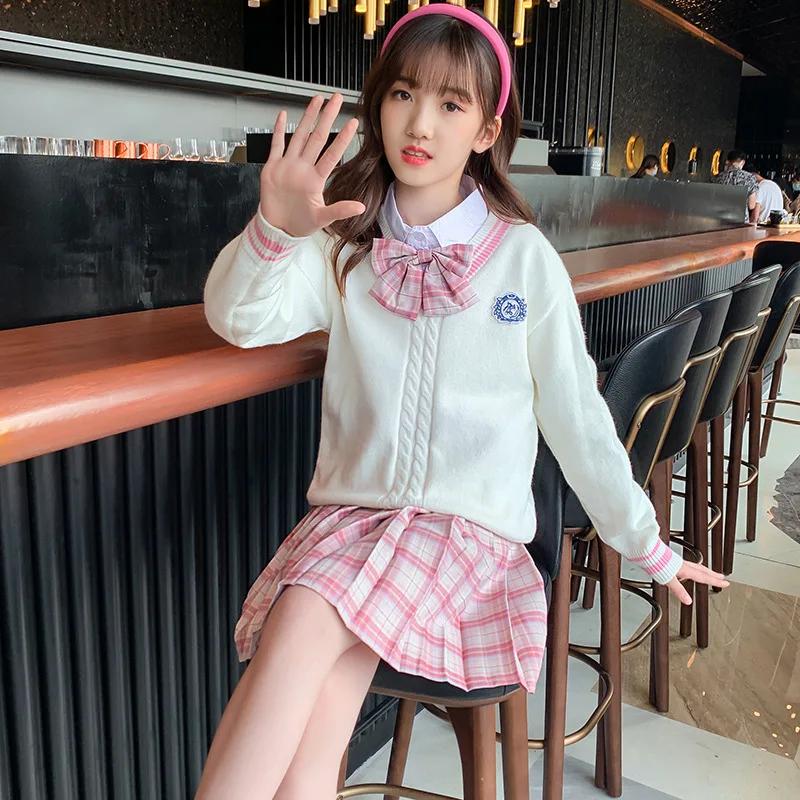 Girls JK Uniform Clothes Set Autumn Winter College Style School Girl Sweater+Skirt+Shirt 3 Piece Set Princess Show Sweet Costume
Girls JK Uniform Clothes Set Autumn Winter College Style School Girl Sweater+Skirt+Shirt 3 Piece Set Princess Show Sweet Costume