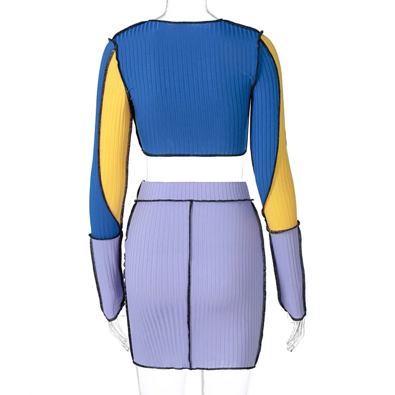 2 Piece Set Women Patchwork Outfits Adults Sexy Color Block Long Sleeve Round Neck Hollow Out Lace UP Crop Top And Skirt
2 Piece Set Women Patchwork Outfits Adults Sexy Color Block Long Sleeve Round Neck Hollow Out Lace UP Crop Top And Skirt