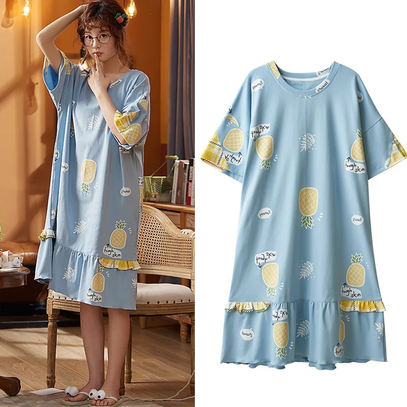 Blue Women's Nightgowns Fashion Night Wear Summer Nightdress Cute Cartoon Femme Homewear Plus Size Pijamas Cotton Pyjama M-XXXL
Blue Women's Nightgowns Fashion Night Wear Summer Nightdress Cute Cartoon Femme Homewear Plus Size Pijamas Cotton Pyjama M-XXXL