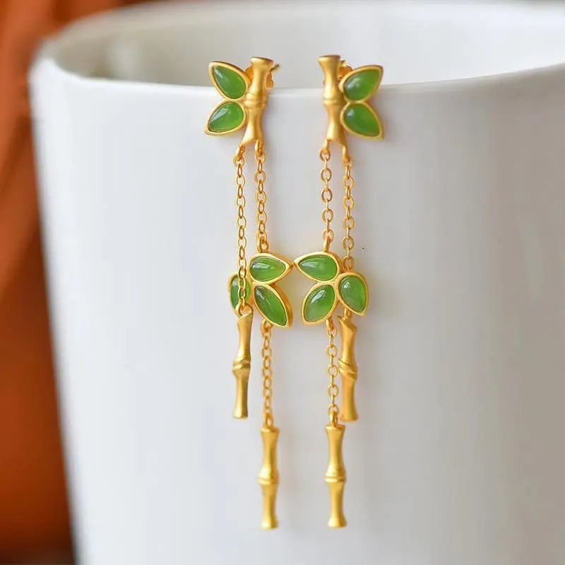 New Fashion S925 Sterling Silver Green Long Classic Earrings Retro bamboo Ancient Gold Earrings Women Fine Jewelry Accessories
New Fashion S925 Sterling Silver Green Long Classic Earrings Retro bamboo Ancient Gold Earrings Women Fine Jewelry Accessories