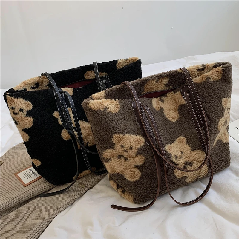 Korean Style Big Plush Bear Pattern Tote Bags For Women Zipper Large Capacity Female Shoulder Bags Faux Fur Wool Girls Handbags
Korean Style Big Plush Bear Pattern Tote Bags For Women Zipper Large Capacity Female Shoulder Bags Faux Fur Wool Girls Handbags
