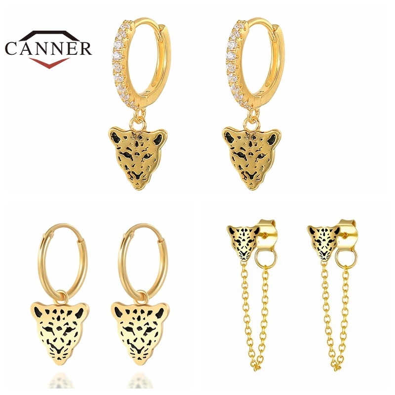 CANNER 925 Sterling Silver Round diamond Punk Panther Head Retro Hoop Earrings for Women Piercing Earring Jewelry Pendientes
CANNER 925 Sterling Silver Round diamond Punk Panther Head Retro Hoop Earrings for Women Piercing Earring Jewelry Pendientes