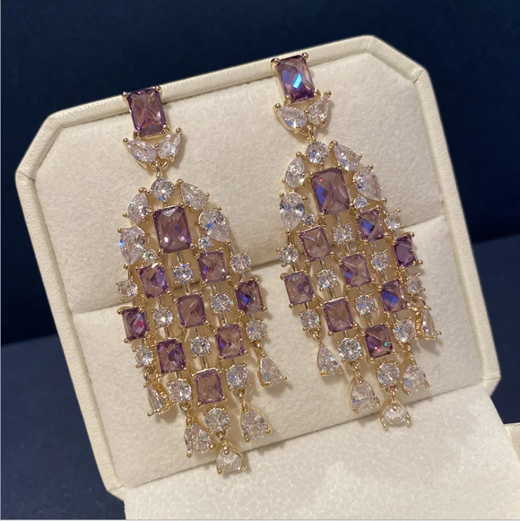 Fashion Square zircon women Amethyst Earrings Long Retro Tassel Drop Earrings
Fashion Square zircon women Amethyst Earrings Long Retro Tassel Drop Earrings