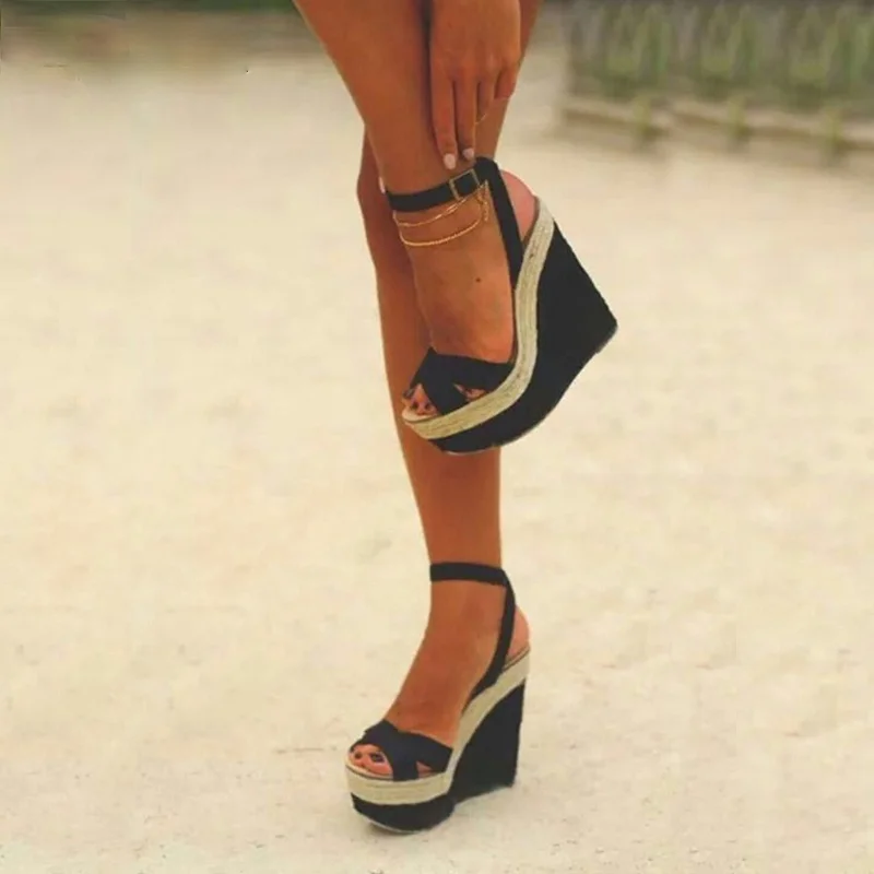 Fashion Ladies Summer Sandals Shoes Buckle Straps Casual Thick-soled Wedges Platform High Heels 15CM | Обувь