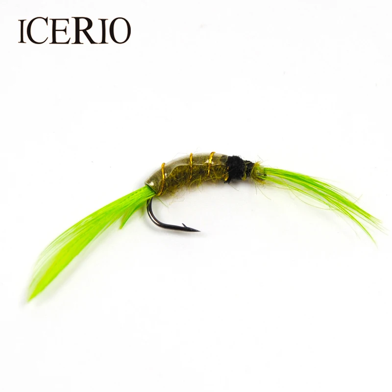 ICERIO 4 шт. Scud Nymph муха оливковый корпус зеленый хвост форель рыболовные приманки