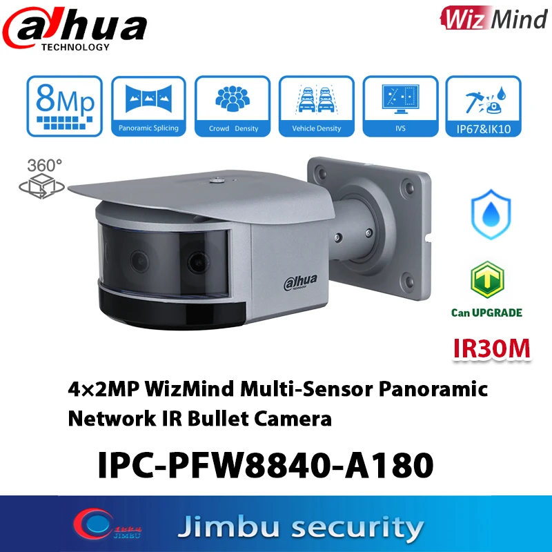 Dahua 8MP POE WizMind IP Camera IPC-PFW8840-A180 IR30m H.265 IP67 protection object tracking 2X2MP Panoramic 360° bullet Camera
Dahua 8MP POE WizMind IP Camera IPC-PFW8840-A180 IR30m H.265 IP67 protection object tracking 2X2MP Panoramic 360° bullet Camera