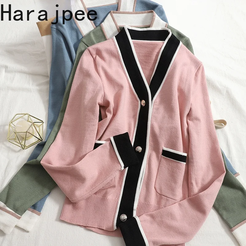 Женский свитер в стиле харадзпи, универсальный вязаный кардиган с V-образным вырезом, тонкий топ с карманами, однобортный, осень 2021 
Женский свитер в стиле харадзпи, универсальный вязаный кардиган с V-образным вырезом, тонкий топ с карманами, однобортный, осень 2021