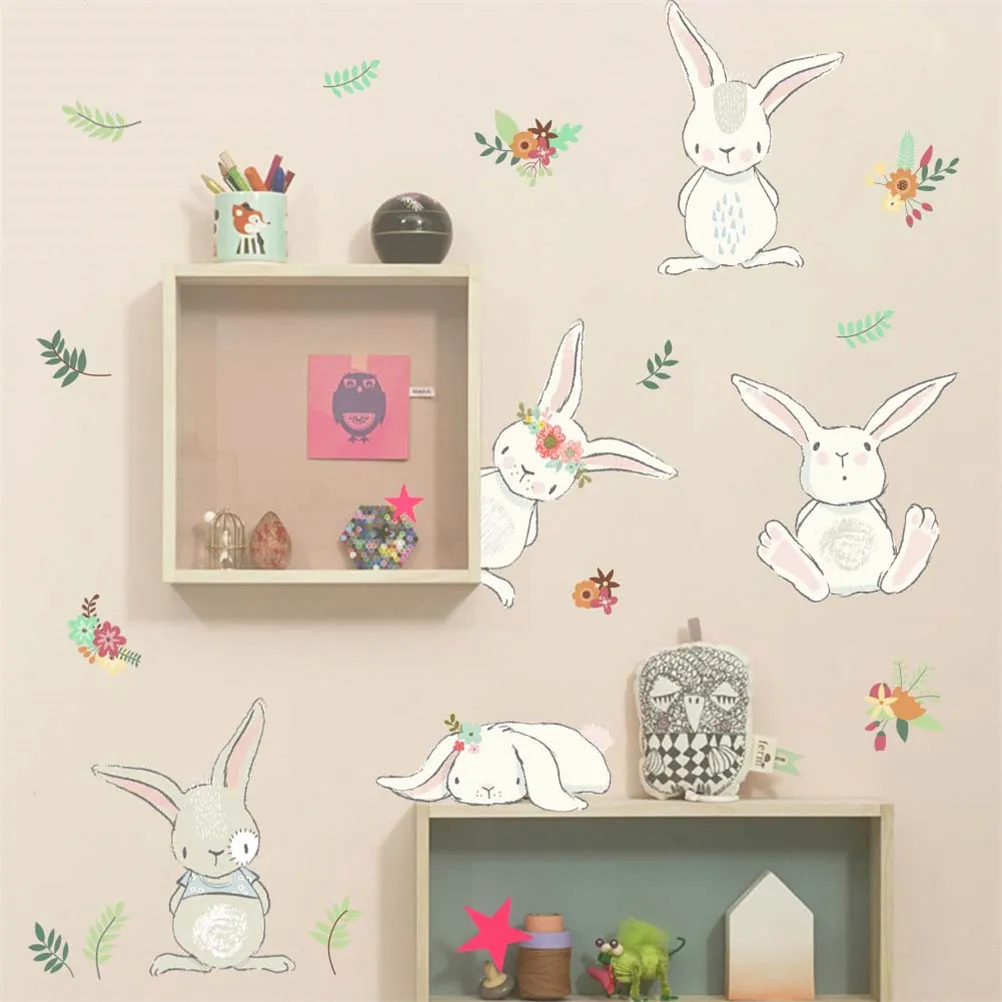 1pc DIY Cartoon Animal Rabbit Flower Wall Stickers Pvc Poster Mural Art Decoration For Kids Room Decals Home Decor 50*70cm | Дом и сад