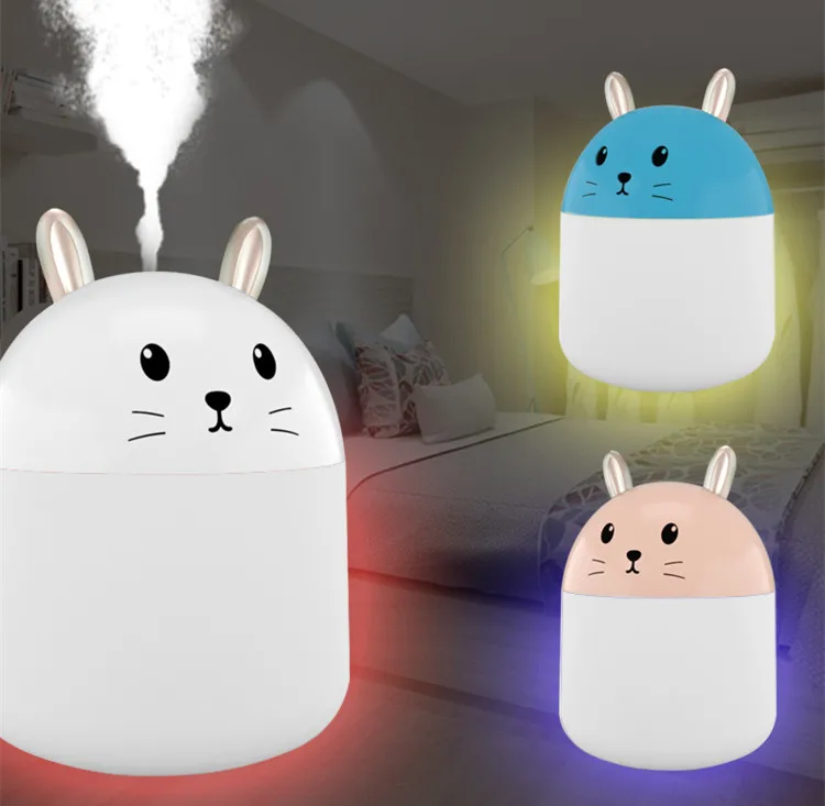 

Cute Rabbit Mini Air Humidifier 250ML Aroma Essential Oil Diffuser for Home Car USB Fogger Mist Maker with LED Night Lamp