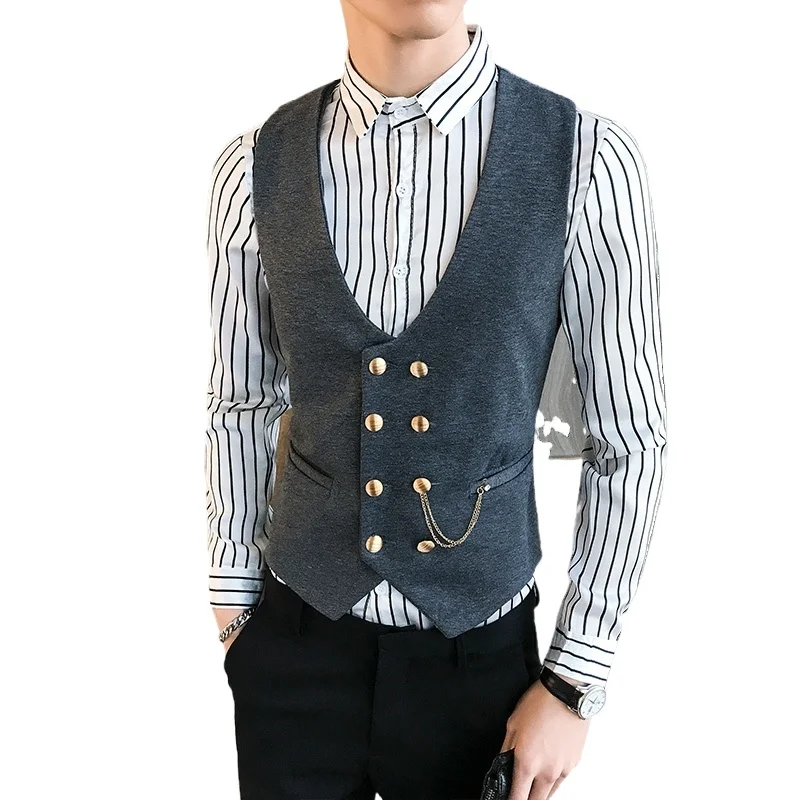 Loldeal Men Vest Jacket Metal Double-breasted V-neck Short Casual Solid Color
Loldeal Men Vest Jacket Metal Double-breasted V-neck Short Casual Solid Color