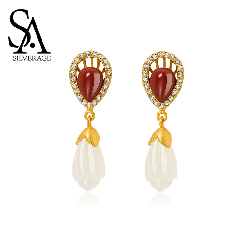 SA SILVERAGE S925 Sterling Silver Love Hetian Jade Earrings Red Agate Earrings Drop Sterling Silver Lotus Chain Women Jewelry
SA SILVERAGE S925 Sterling Silver Love Hetian Jade Earrings Red Agate Earrings Drop Sterling Silver Lotus Chain Women Jewelry