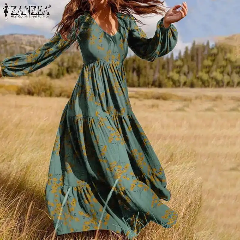 ZANZEA Casual Cotton Sundress Vintage Floral Printed Vestidos Female V Neck Puff Sleeves Robe Women's Fashion Autumn Maxi Dress
ZANZEA Casual Cotton Sundress Vintage Floral Printed Vestidos Female V Neck Puff Sleeves Robe Women's Fashion Autumn Maxi Dress